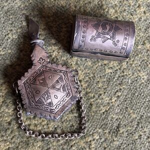Antique Moroccan Trinket Metal Bedouin Kohl Bottle Intricate pill Snuff box Rare